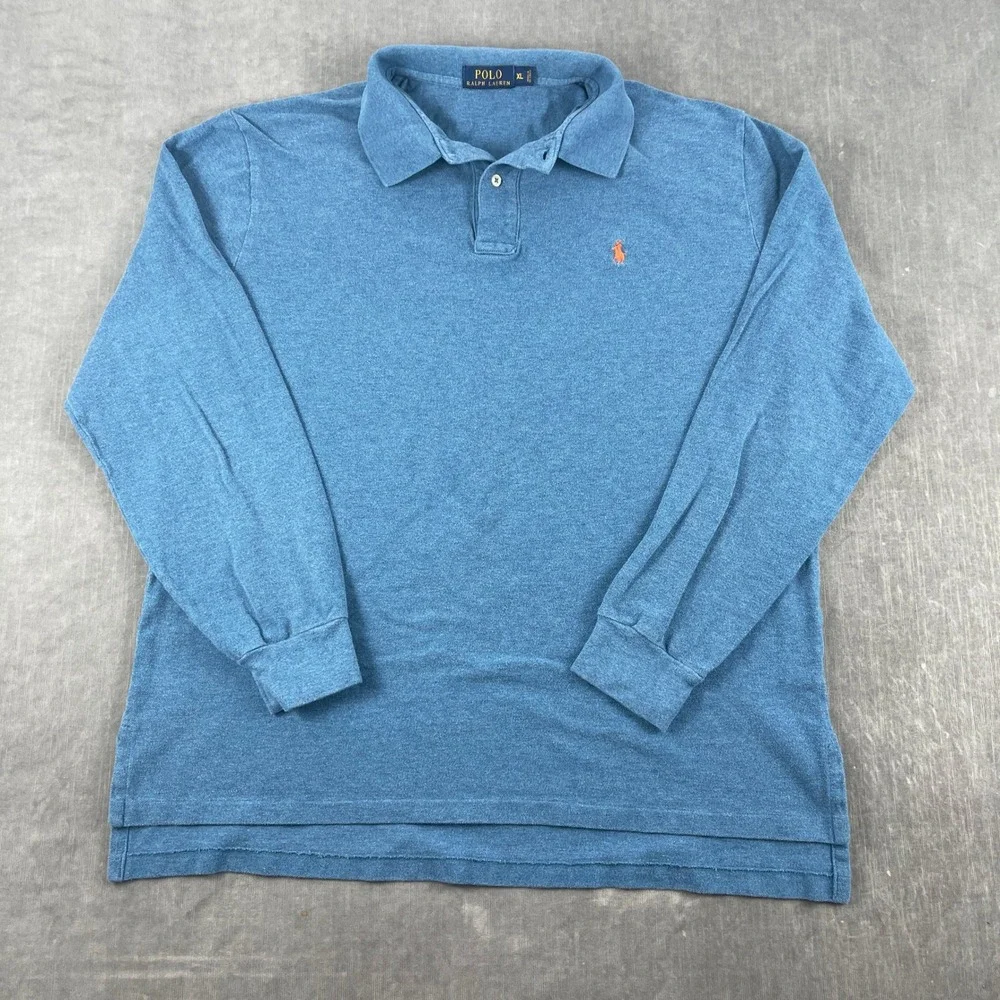 Polo Ralph Lauren Mens XL Blue Long Sleeve Polo Shirt Embroidered Pony Logo